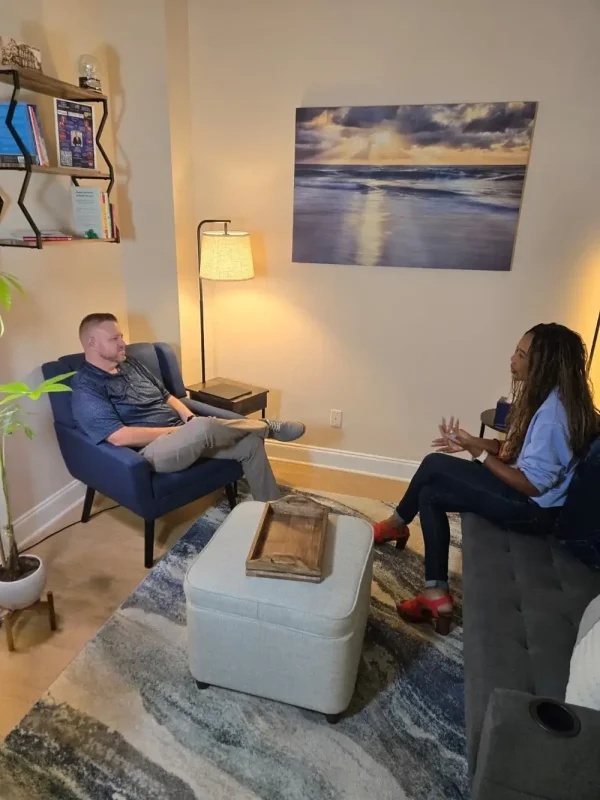 Licensed mental health counselor Greg Myer meeting with a client in his Plantation FL office
